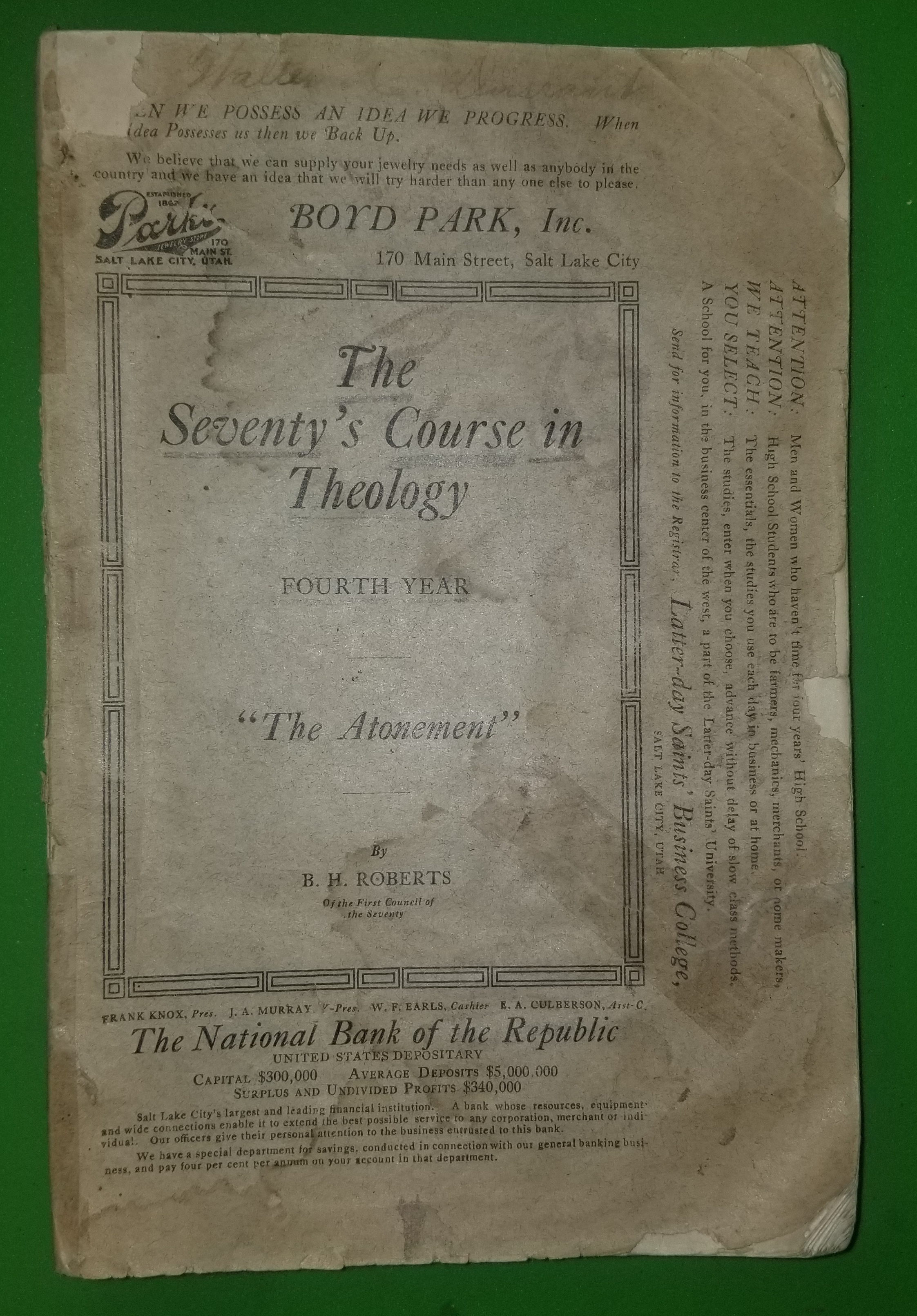 Image for The Seventy?s Course in Theology: Fourth Year [Vol. 4]: ?The Atonement? (1911)